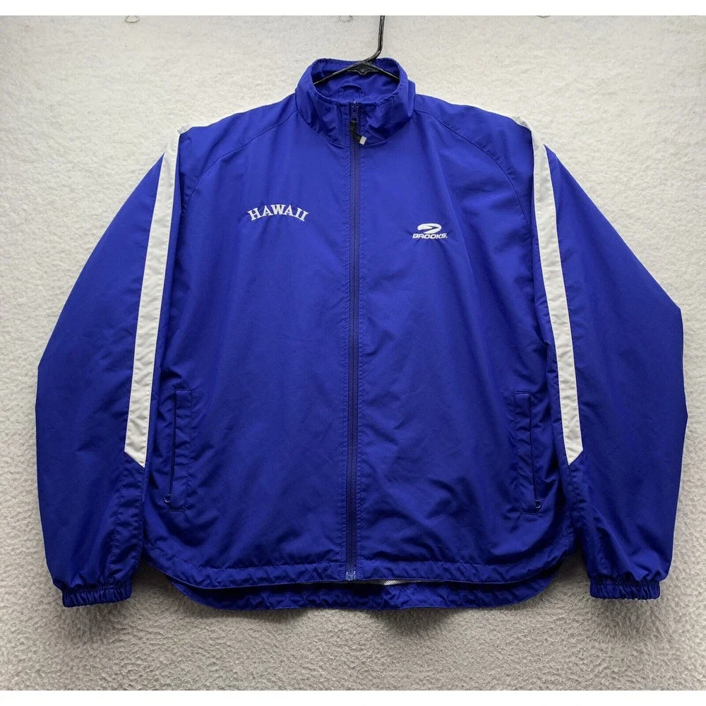 Brooks Hawaii Windbreaker Mens Large L Vented Mesh Blue‎ White Running Athletic